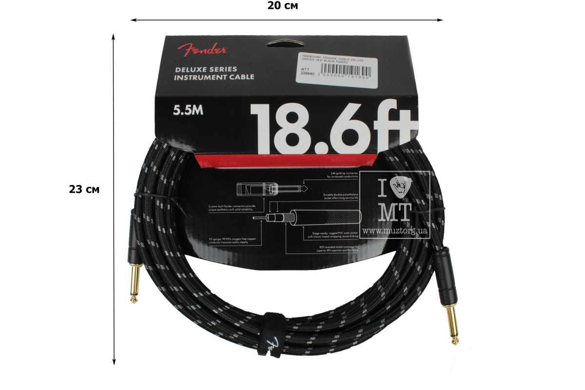 Кабель інструментальний FENDER CABLE DELUXE SERIES 18.6' BLACK TWEED