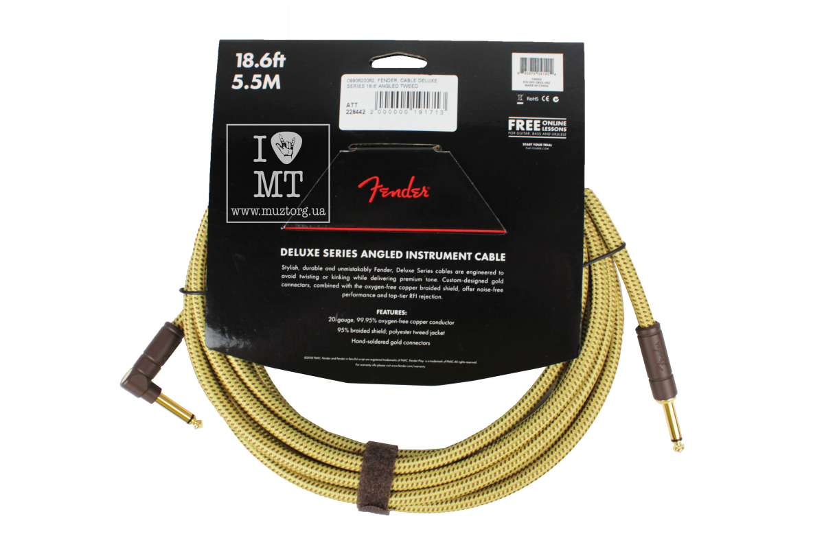 Кабель інструментальний FENDER CABLE DELUXE SERIES 18.6' ANGLED TWEED