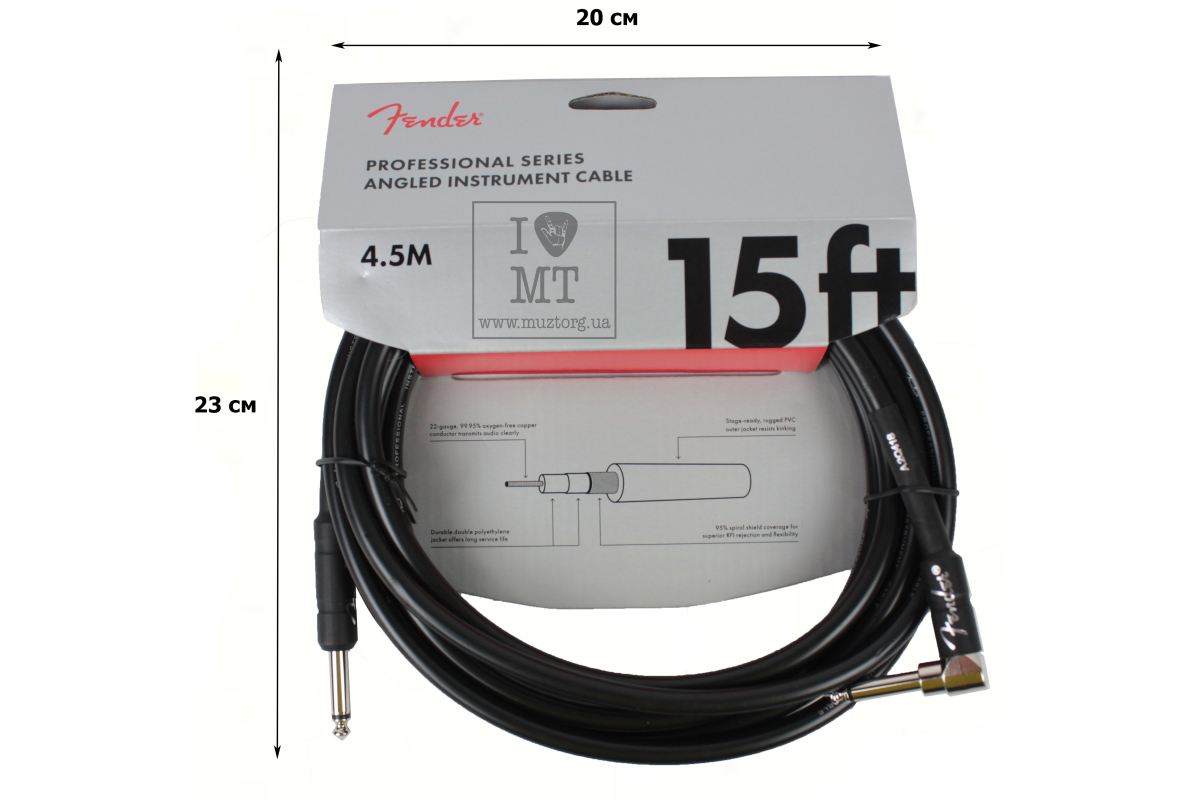 Кабель інструментальний FENDER CABLE PROFESSIONAL SERIES ANGLED 15' BLACK