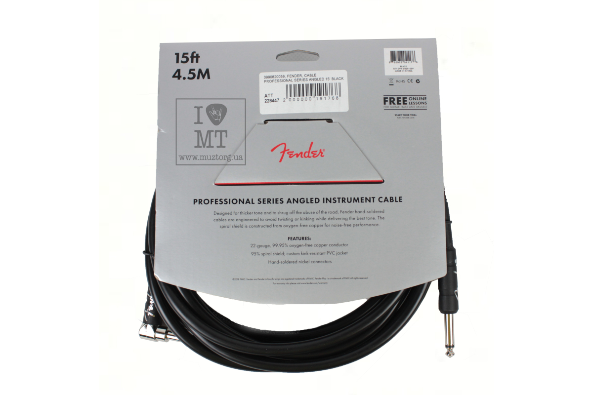 Кабель інструментальний FENDER CABLE PROFESSIONAL SERIES ANGLED 15' BLACK