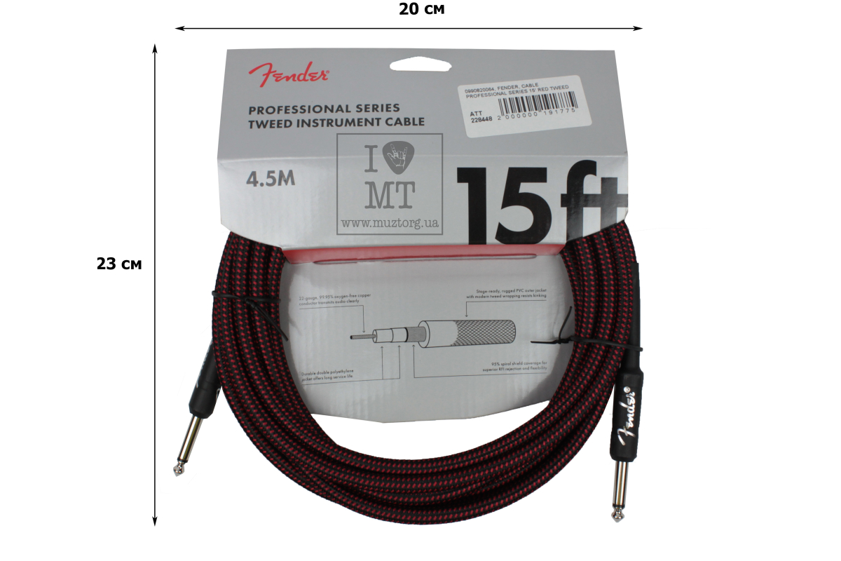 Кабель інструментальний FENDER CABLE PROFESSIONAL SERIES 15' RED TWEED