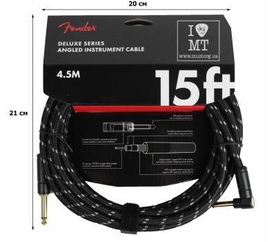 Кабель інструментальний FENDER CABLE DELUXE SERIES 15' ANGLED BLACK TWEED