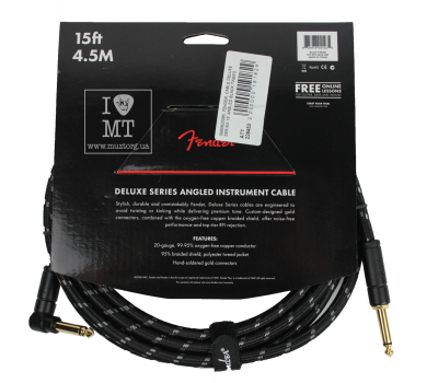 Кабель інструментальний FENDER CABLE DELUXE SERIES 15' ANGLED BLACK TWEED