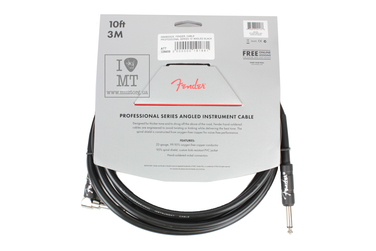 Кабель інструментальний FENDER CABLE PROFESSIONAL SERIES 10' ANGLED BLACK