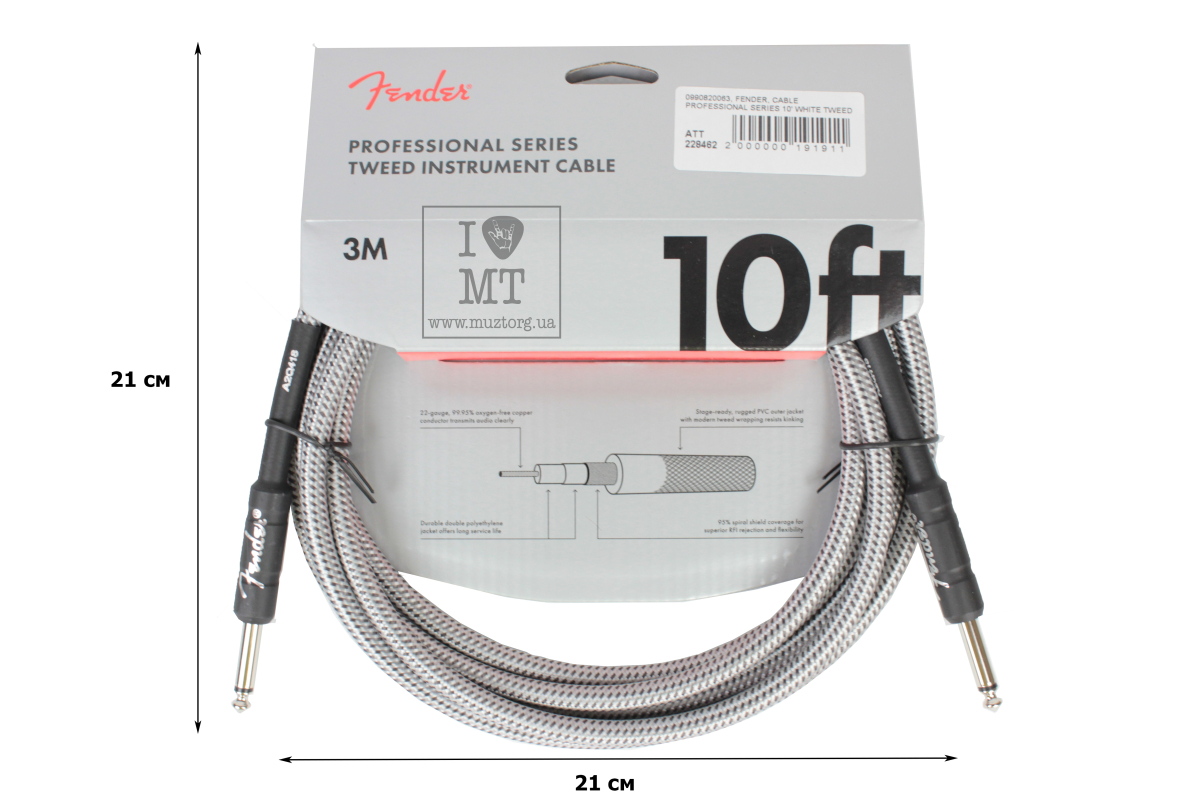Кабель інструментальний FENDER CABLE PROFESSIONAL SERIES 10' WHITE TWEED