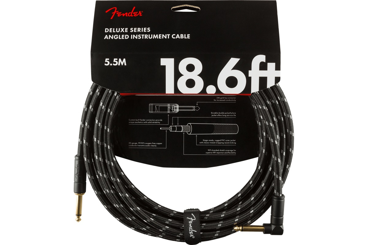 Кабель інструментальний FENDER CABLE DELUXE SERIES 18.6' ANGLED BLACK TWEED