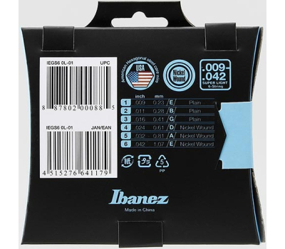 Струни для електрогітар IBANEZ IEGS6 ELECTRIC GUITARS STRING 09-42