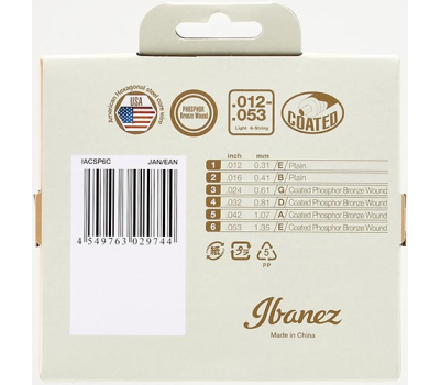 Струни для акустичних гітар IBANEZ IACSP6C ACOUSTIC GUITAR STRING 12-53 COATED