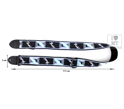 Ремінь гітарний FENDER STRAP 2" MONOGRAMMED BLACK LIGHT GREY MEDIUM BLUE