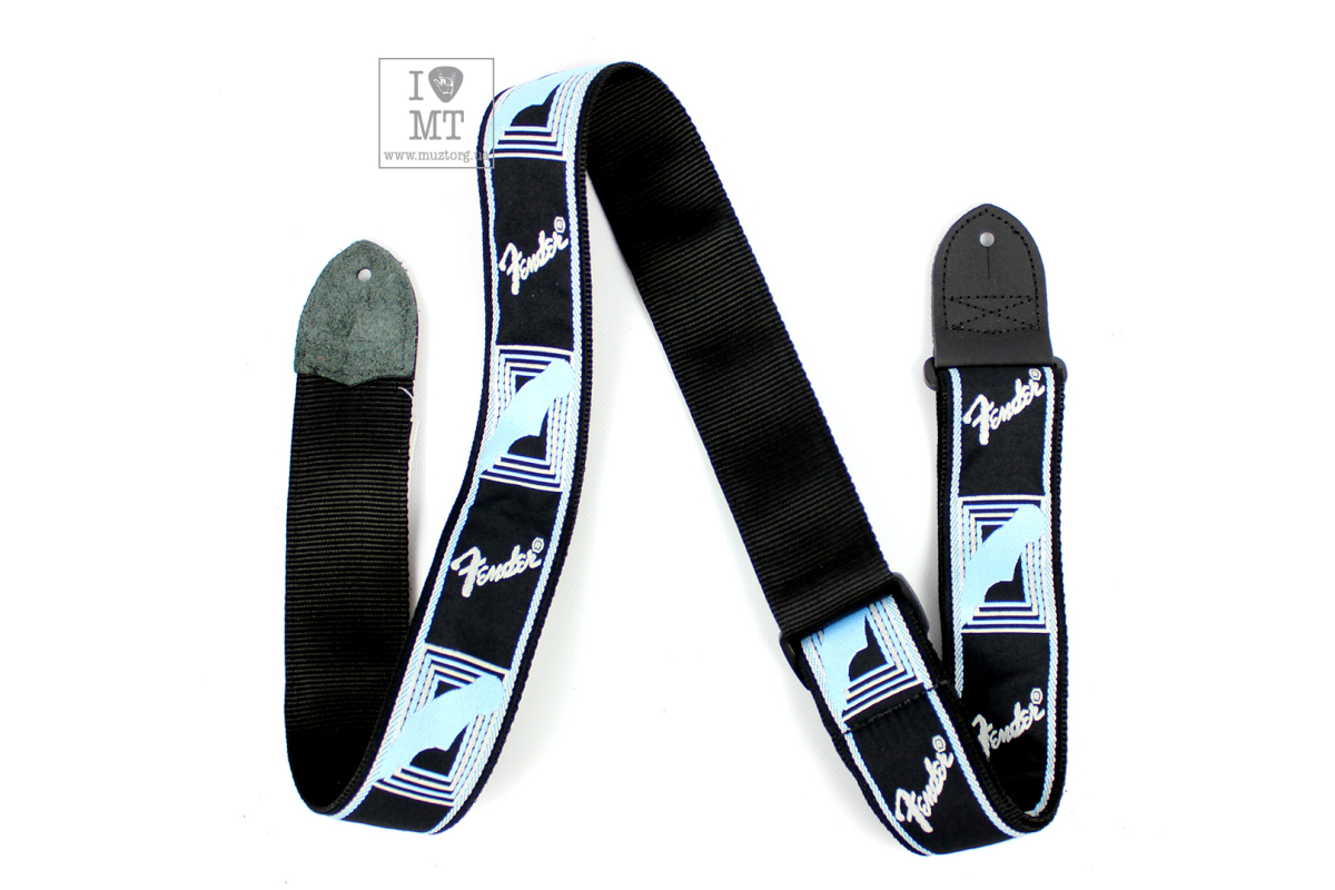 Ремінь гітарний FENDER STRAP 2" MONOGRAMMED BLACK LIGHT GREY MEDIUM BLUE