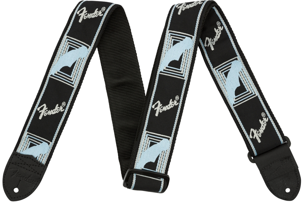 Ремінь гітарний FENDER STRAP 2" MONOGRAMMED BLACK LIGHT GREY MEDIUM BLUE
