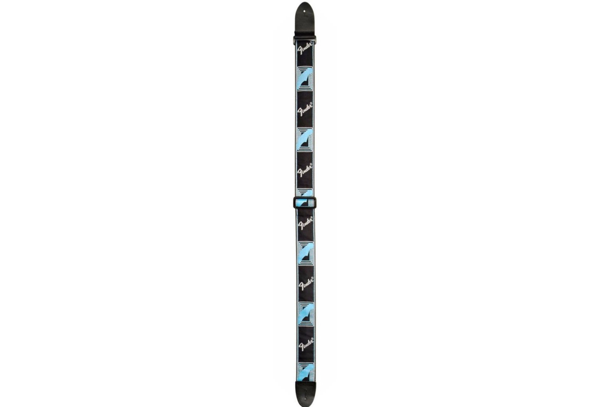 Ремінь гітарний FENDER STRAP 2" MONOGRAMMED BLACK LIGHT GREY MEDIUM BLUE