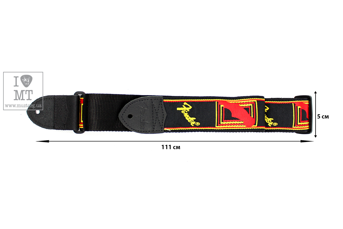 Ремінь гітарний FENDER STRAP 2" MONOGRAMMED BLACK/YELLOW/RED