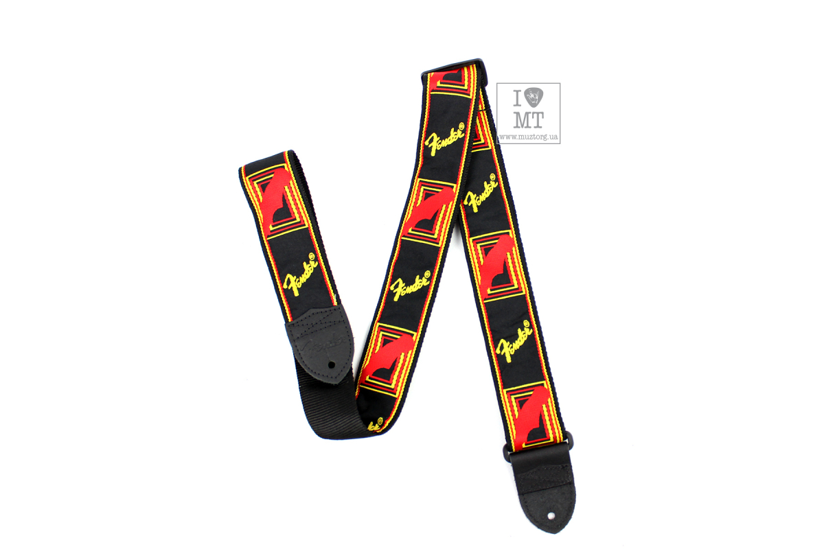 Ремінь гітарний FENDER STRAP 2" MONOGRAMMED BLACK/YELLOW/RED