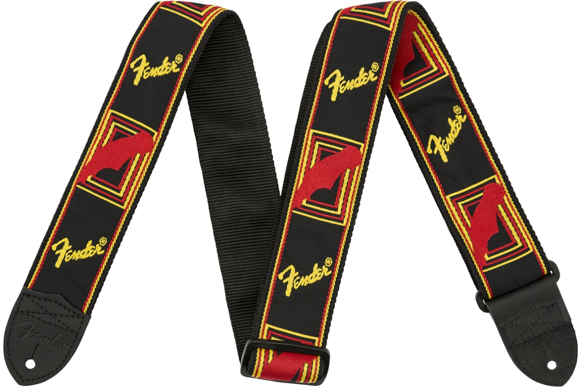 Ремінь гітарний FENDER STRAP 2" MONOGRAMMED BLACK/YELLOW/RED
