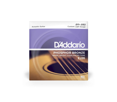 Струни для акустичних гітар D’ADDARIO EJ26 PHOSPHOR BRONZE CUSTOM LIGHT 11-52