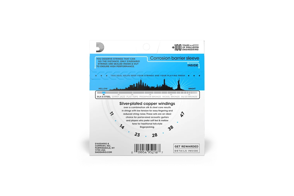 Струни для акустичних гітар D’ADDARIO EJ40 SILK & STEEL FOLK REGULAR LIGHT 11-47