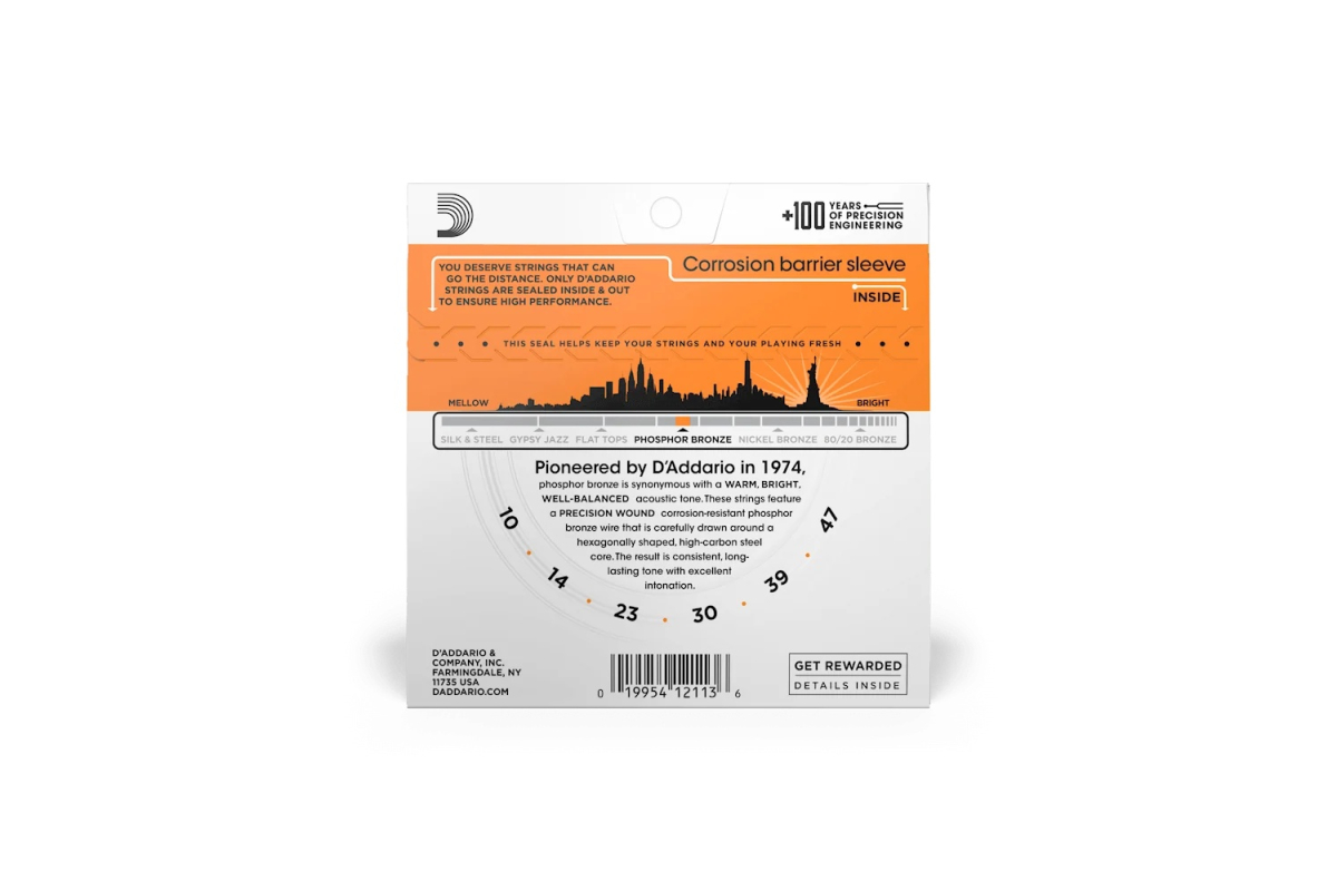 Струни для акустичних гітар D’ADDARIO EJ15 PHOSPHOR BRONZE EXTRA LIGHT 10-47