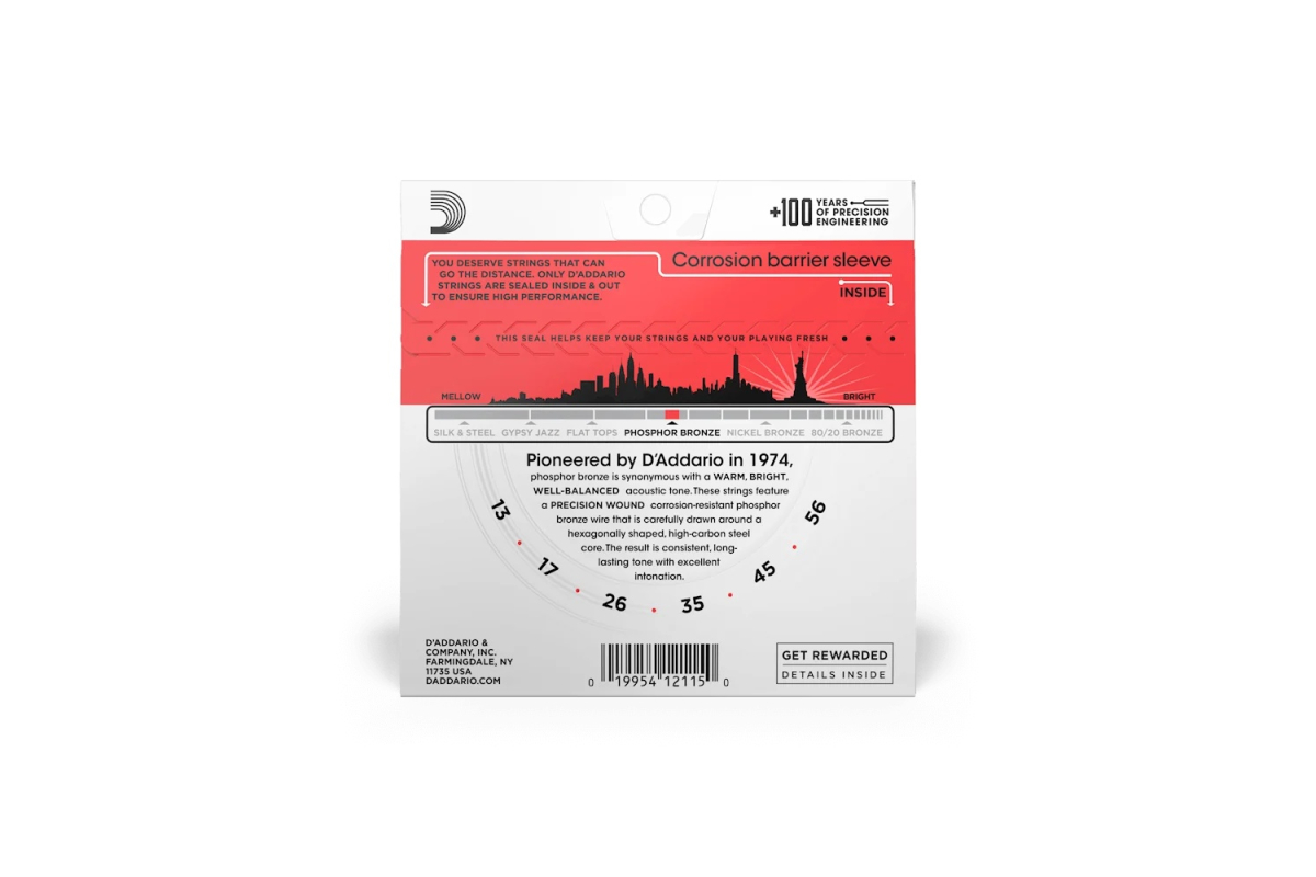 Струни для акустичних гітар D’ADDARIO PHOSPHOR BRONZE MEDIUM 13-56