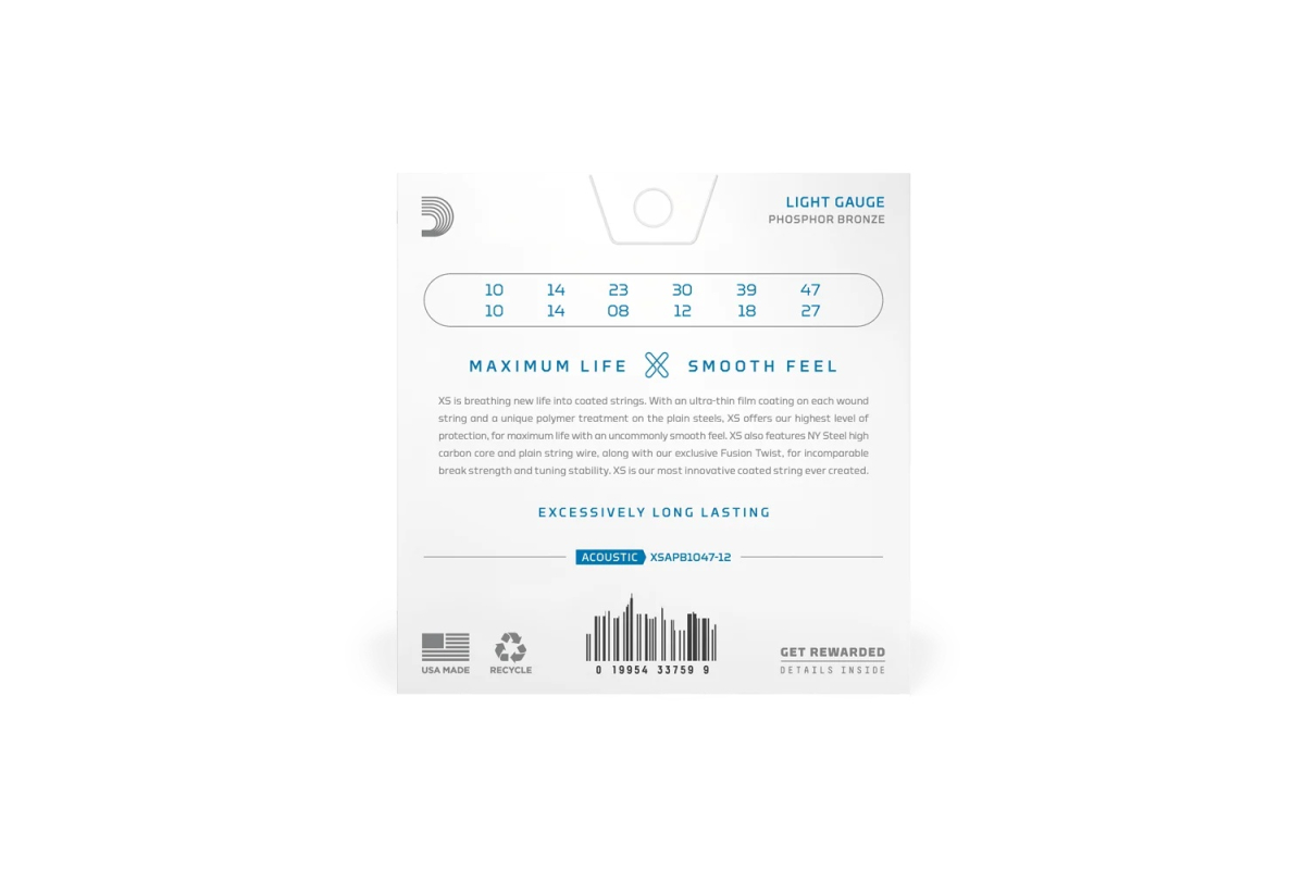 Struny do gitar akustycznych D’ADDARIO XSAPB1047-12 XS PHOSPHOR BRONZE EXTRA LIGHT 12-STRING 10-47