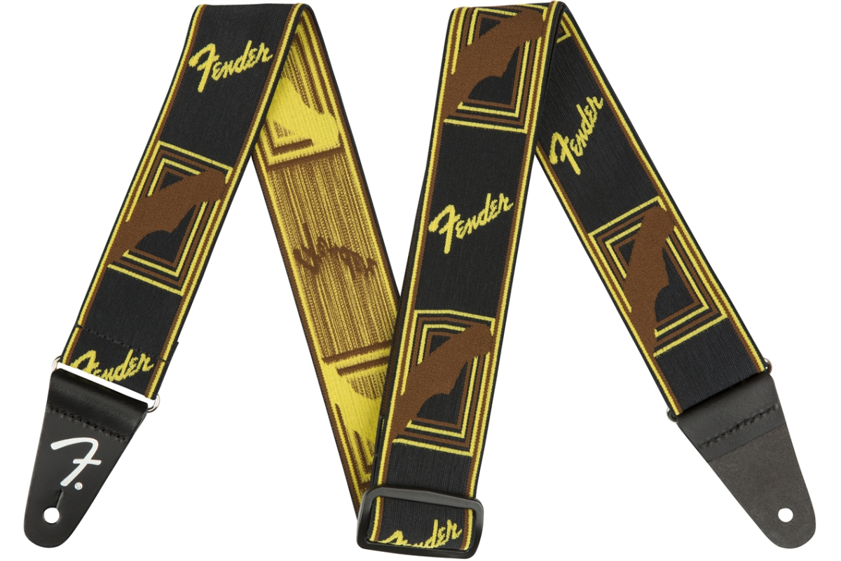 Ремінь гітарний FENDER STRAP 2" WEIGHLESS MONOGRAMMED BLACK/YELLOW/BROWN