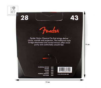 Струни для класичних гітар FENDER 100 NYLON CLASSICAL STRINGS TIE END 28-43