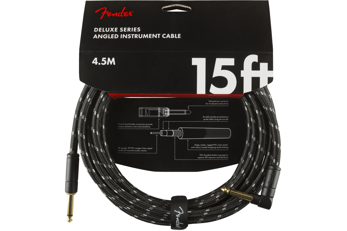Кабель інструментальний FENDER CABLE DELUXE SERIES 15' ANGLED BLACK TWEED